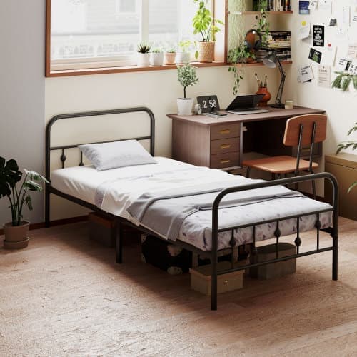 90x200 cm sort sengestel, sammenklappelig sengeramme, 82,5 cm høj metalseng, soveværelsesværelse