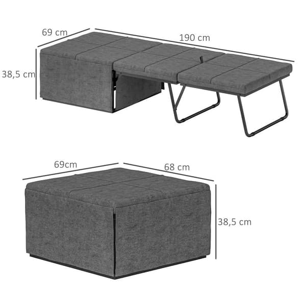 60x190cm grå klapseng med 8 cm skummadras, sammenklappelig rejseseng, 120 kg kapacitet