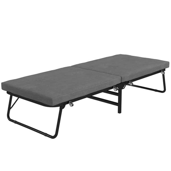 70 x 190 cm Tummanharmaa kokoontaittuva sänky, jossa 7 cm vaahtomuovipatja, säädettävä sängynpääty, pellavanäkö, metallirunko
