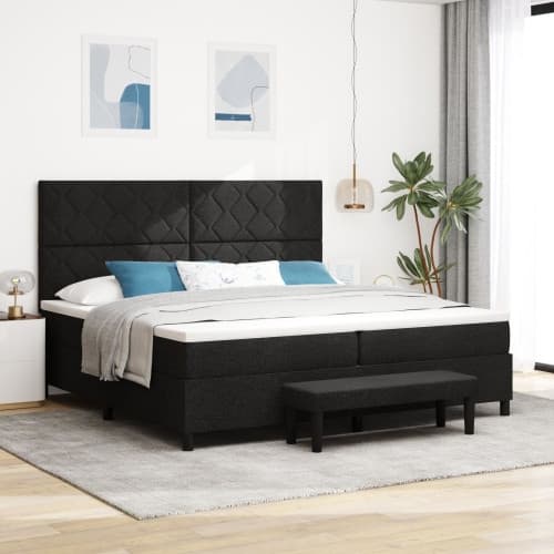 Box Säng med Madrass & Bänk Svart 200x200 cm Tyg