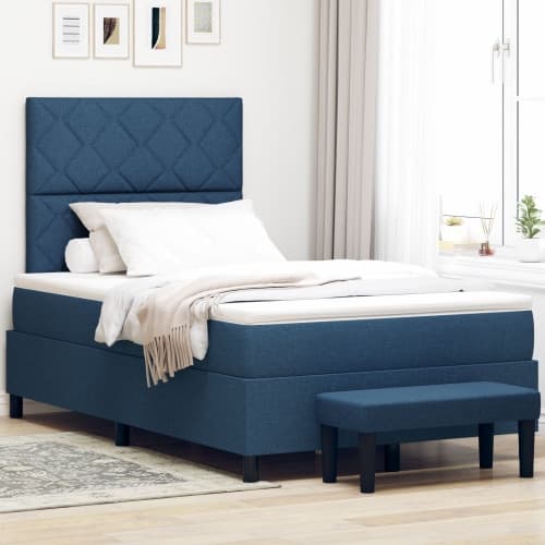 Box Spring Bed med madrass & bänk blå 120x200 cm tyg