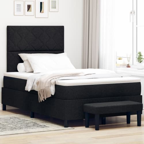 Box Spring Säng med Madrass & Bänk Svart 120x190 cm Tyg