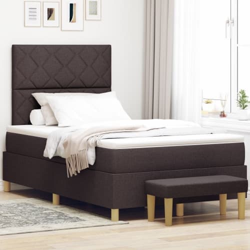 Boxspring säng med madrass & bänk mörkbrun 120x200 cm tyg