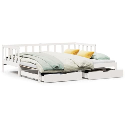 Dagbädd utdragbar med lådor utan madrass vit 90x190 cm