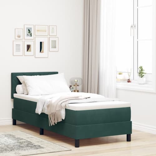 Resårsäng med madrass 80x200 cm mörkgrön sammet