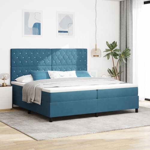 Boxspring Säng med Madrass Mörkblå 200x200 cm Sammet