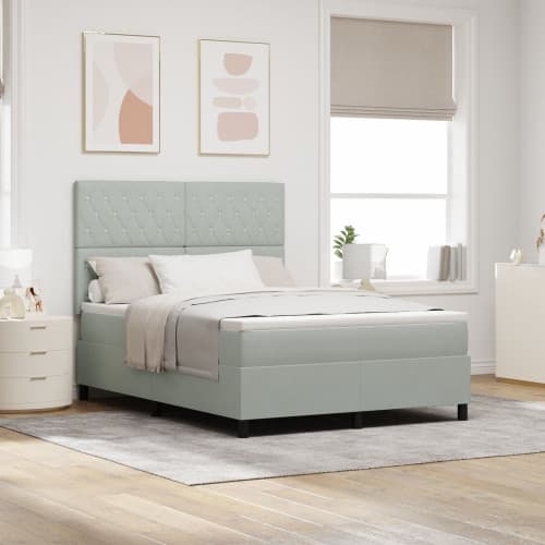 Boxspring Säng med Madrass Ljusgrå 140x200 cm Sammet