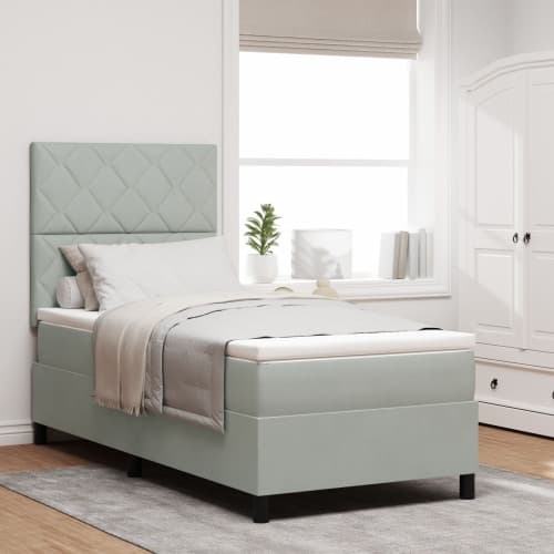 Boxspring Säng med Madrass Ljusgrå Enkelsäng Sammet