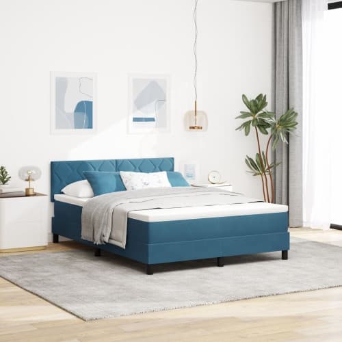 Box Spring Säng med Madrass Mörk Blå 140x190 cm Sammet
