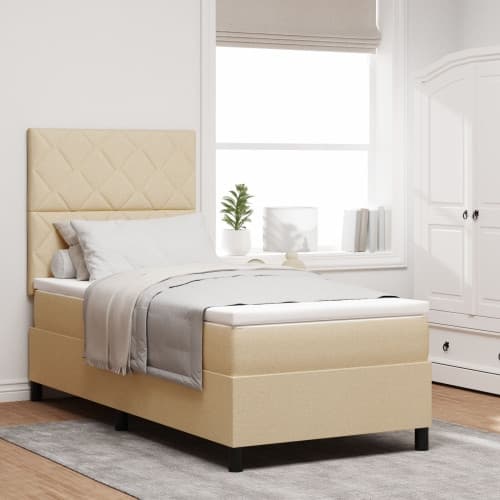 Box Spring Säng med Madrass Creme 90x200 cm Tyg