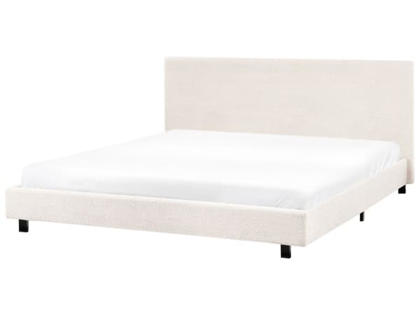 Seng Off White Boucle 180 x 200 cm Moderne To Mands Blød Sengegavl Dobbeltseng Sengeramme Retro Design Stofseng Plys