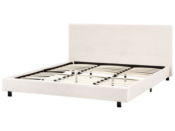 Seng Off White Boucle 180 x 200 cm Moderne To Mands Blød Sengegavl Dobbeltseng Sengeramme Retro Design Stofseng Plys