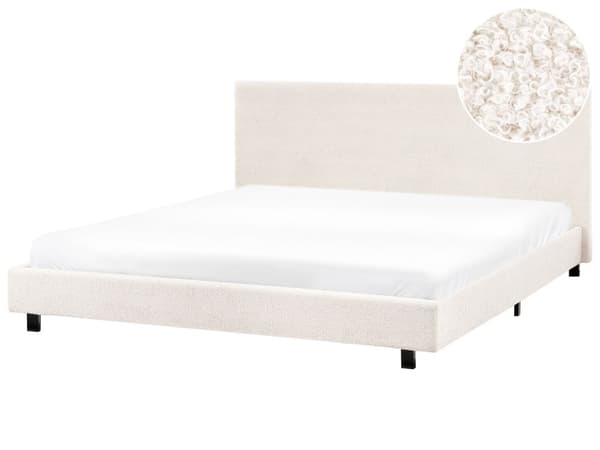 Seng Off White Boucle 180 x 200 cm Moderne To Mands Blød Sengegavl Dobbeltseng Sengeramme Retro Design Stofseng Plys