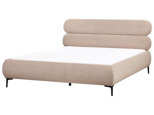 Seng Taupe Boucle 180 x 200 cm Moderne Dobbeltseng Stof To Mands Seng med Metalben Høj Sengeramme Minimalistisk Design