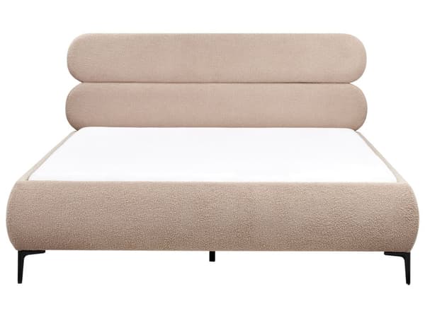 Seng Taupe Boucle 180 x 200 cm Moderne Dobbeltseng Stof To Mands Seng med Metalben Høj Sengeramme Minimalistisk Design