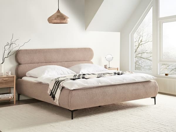 Seng Taupe Boucle 180 x 200 cm Moderne Dobbeltseng Stof To Mands Seng med Metalben Høj Sengeramme Minimalistisk Design