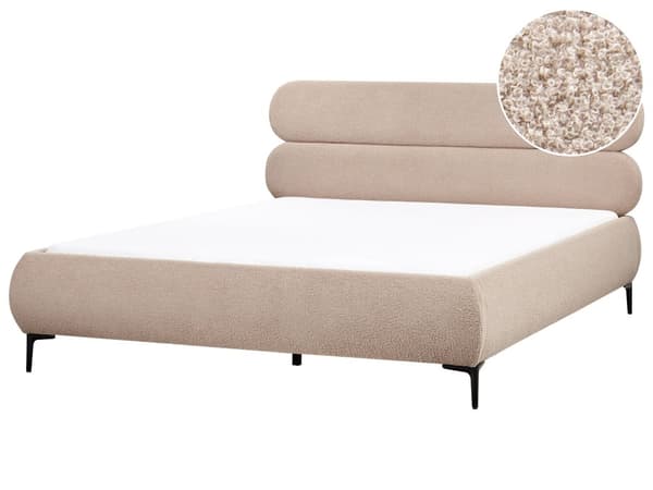 Seng Taupe Boucle 180 x 200 cm Moderne Dobbeltseng Stof To Mands Seng med Metalben Høj Sengeramme Minimalistisk Design