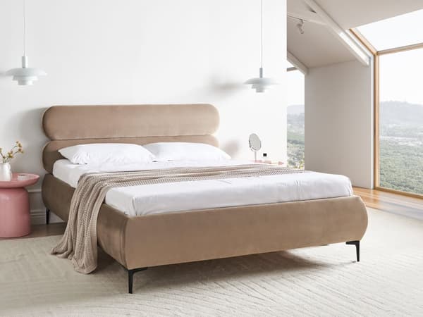 Seng Taupe Velour 160 x 200 cm Moderne Dobbeltseng Stof To Mands Seng med Metalben Høj Sengeramme Minimalistisk Design Velourseng