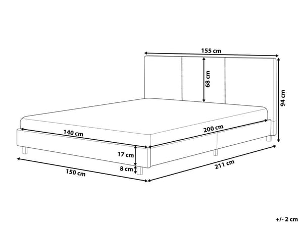 Seng Brun Boucle 140 x 200 cm Dekorativ Tre Kvart Seng med Sengegavl Halvanden Mands Kvalitetseng Stofseng Teenageværelse
