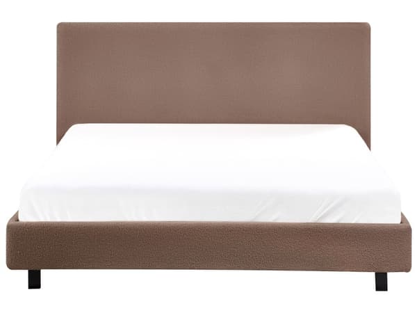 Seng Brun Boucle 140 x 200 cm Dekorativ Tre Kvart Seng med Sengegavl Halvanden Mands Kvalitetseng Stofseng Teenageværelse