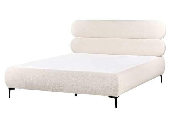 Seng Off White Boucle 160 x 200 cm Moderne Dobbeltseng Stof To Mands Seng med Metalben Høj Sengeramme Minimalistisk Design