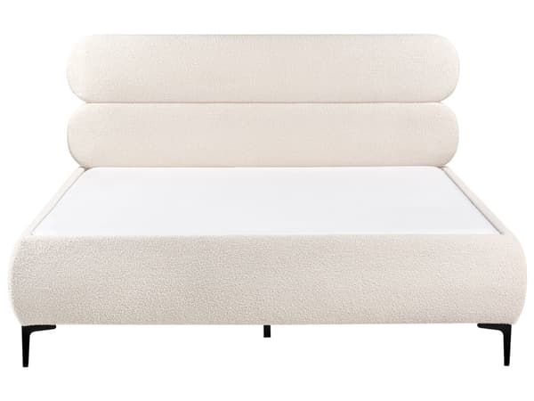 Seng Off White Boucle 160 x 200 cm Moderne Dobbeltseng Stof To Mands Seng med Metalben Høj Sengeramme Minimalistisk Design