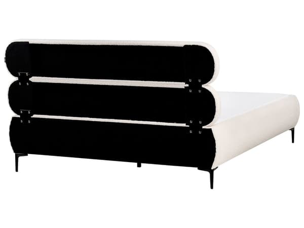 Seng Off White Boucle 160 x 200 cm Moderne Dobbeltseng Stof To Mands Seng med Metalben Høj Sengeramme Minimalistisk Design