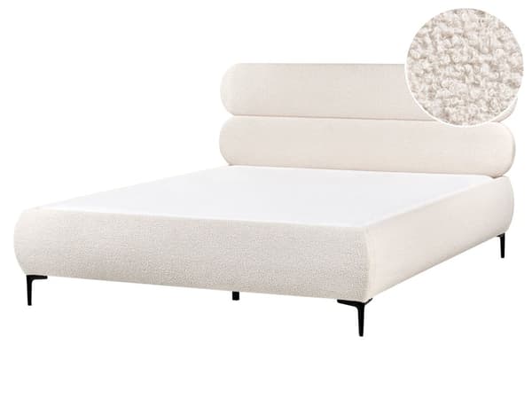 Seng Off White Boucle 160 x 200 cm Moderne Dobbeltseng Stof To Mands Seng med Metalben Høj Sengeramme Minimalistisk Design