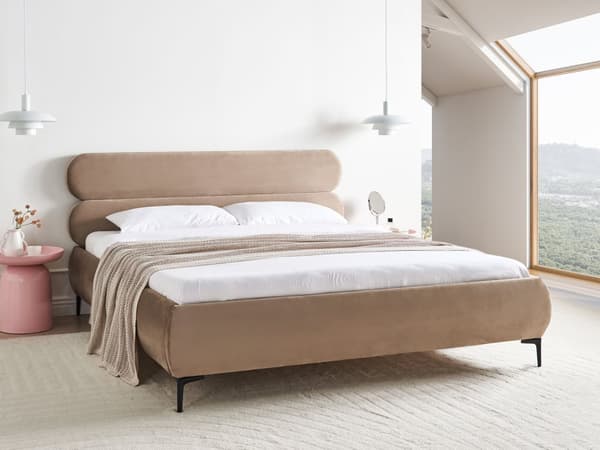 Seng Taupe Velour 180 x 200 cm Moderne Dobbeltseng Stof To Mands Seng med Metalben Høj Sengeramme Minimalistisk Design Velourseng
