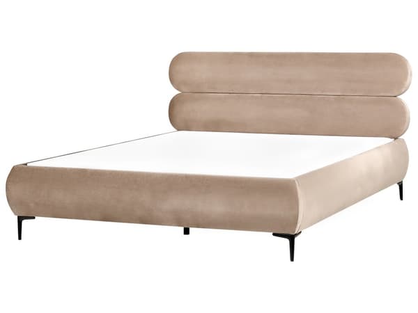 Seng Taupe Velour 180 x 200 cm Moderne Dobbeltseng Stof To Mands Seng med Metalben Høj Sengeramme Minimalistisk Design Velourseng
