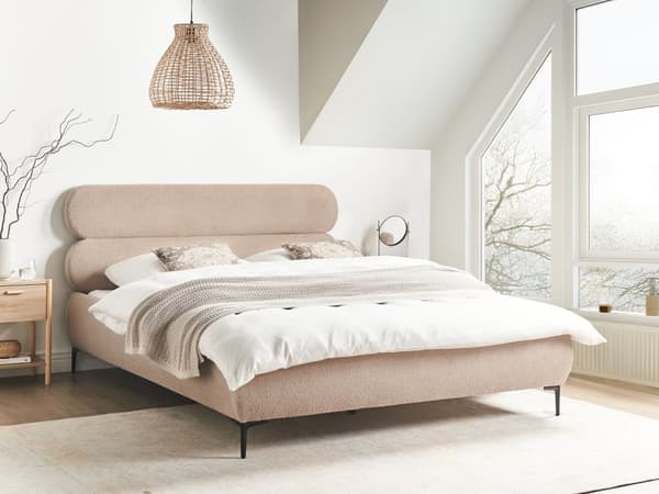 Seng Taupe Boucle 160 x 200 cm Moderne Dobbeltseng Stof To Mands Seng med Metalben Høj Sengeramme Minimalistisk Design