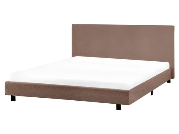 Seng Brun Boucle 180 x 200 cm Moderne To Mands Blød Sengegavl Dobbeltseng Sengeramme Retro Design Stofseng Plys