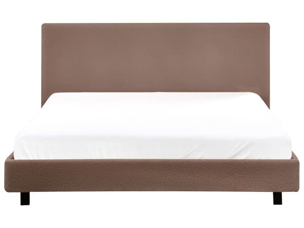 Seng Brun Boucle 180 x 200 cm Moderne To Mands Blød Sengegavl Dobbeltseng Sengeramme Retro Design Stofseng Plys
