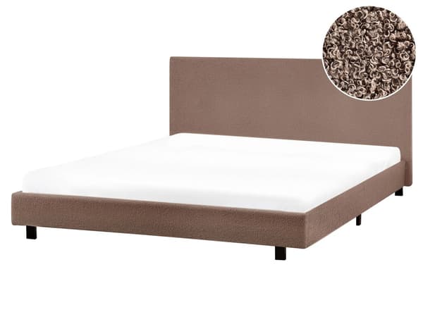 Seng Brun Boucle 180 x 200 cm Moderne To Mands Blød Sengegavl Dobbeltseng Sengeramme Retro Design Stofseng Plys