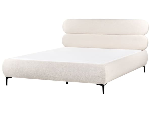Seng Off White Boucle 180 x 200 cm Moderne Dobbeltseng Stof To Mands Seng med Metalben Høj Sengeramme Minimalistisk Design