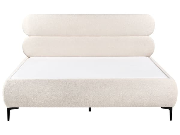 Seng Off White Boucle 180 x 200 cm Moderne Dobbeltseng Stof To Mands Seng med Metalben Høj Sengeramme Minimalistisk Design