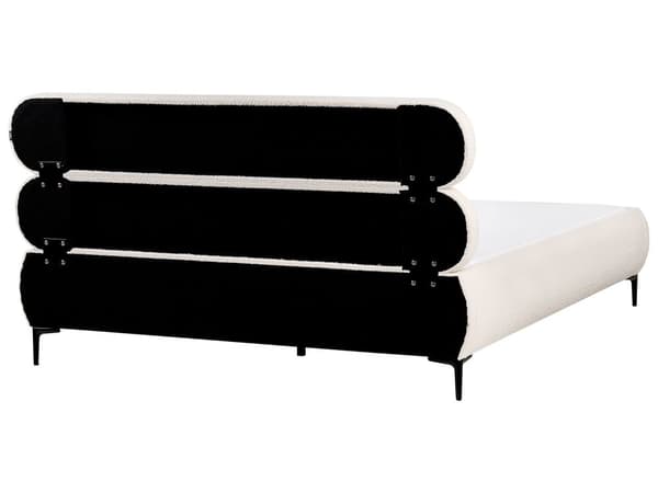 Seng Off White Boucle 180 x 200 cm Moderne Dobbeltseng Stof To Mands Seng med Metalben Høj Sengeramme Minimalistisk Design