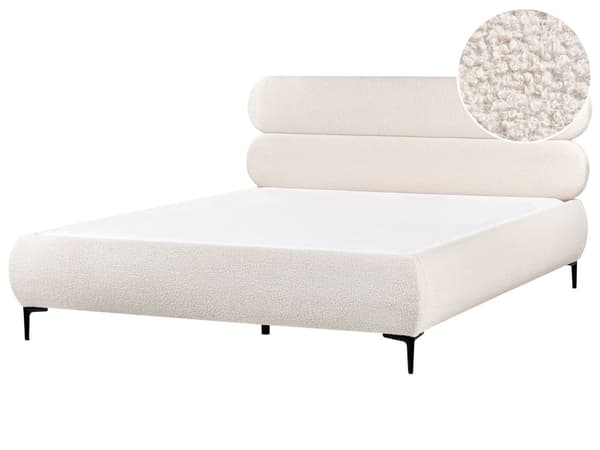 Seng Off White Boucle 180 x 200 cm Moderne Dobbeltseng Stof To Mands Seng med Metalben Høj Sengeramme Minimalistisk Design