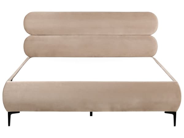 Sengeramme Taupe Fløyel Polstring Svart Metall Ben 160 x 200 cm Slatted med Wingback Sengegavl Soverom Klassisk Minimalistisk