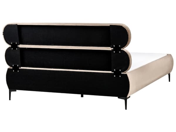 Sengeramme Taupe Fløyel Polstring Svart Metall Ben 160 x 200 cm Slatted med Wingback Sengegavl Soverom Klassisk Minimalistisk