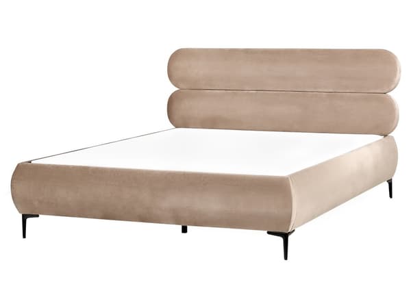 Sengeramme Taupe Fløyel Polstring Svart Metall Ben 160 x 200 cm Slatted med Wingback Sengegavl Soverom Klassisk Minimalistisk
