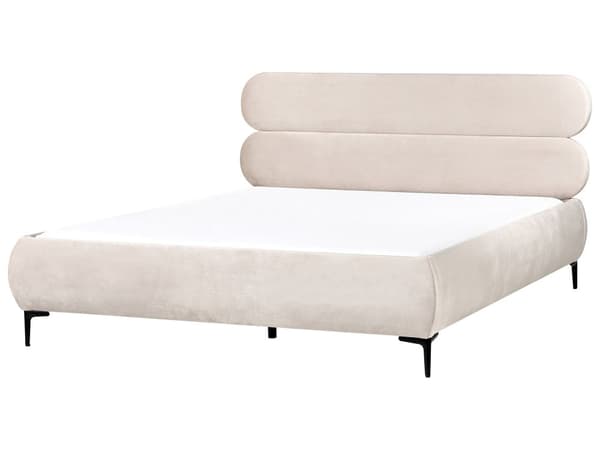 Sengeramme Lysebeige Fløyel Polstring Svart Metall Ben 180 x 200 cm Slatted med Wingback Sengegavl Soverom Klassisk Minimalistisk