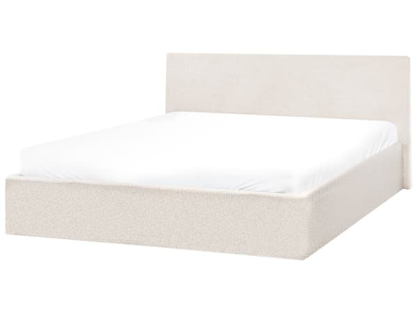 Sengeramme Off-White Boucle 160 x 200 cm med Løftbar Oppbevaring og Sengegavl