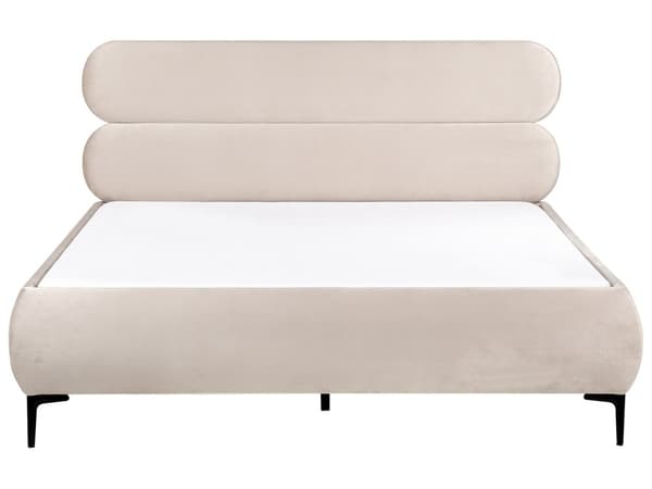 Sengeramme Lysebeige Fløyel Polstring Svart Metall Ben 160 x 200 cm Slatted med Wingback Sengegavl Soverom Klassisk Minimalistisk