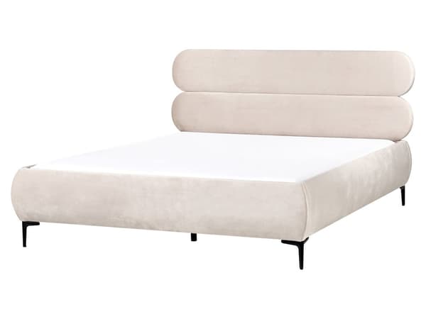 Sengeramme Lysebeige Fløyel Polstring Svart Metall Ben 160 x 200 cm Slatted med Wingback Sengegavl Soverom Klassisk Minimalistisk