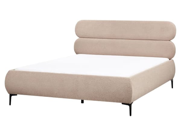 Sengeramme Taupe Boucle Polstring Svart Metall Ben 160 x 200 cm Slatted med Wingback Sengegavl Soverom Klassisk Minimalistisk