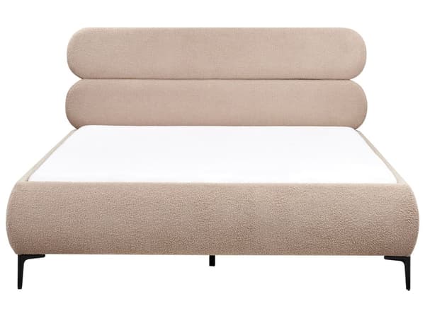 Sengeramme Taupe Boucle Polstring Svart Metall Ben 160 x 200 cm Slatted med Wingback Sengegavl Soverom Klassisk Minimalistisk