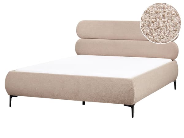 Sengeramme Taupe Boucle Polstring Svart Metall Ben 160 x 200 cm Slatted med Wingback Sengegavl Soverom Klassisk Minimalistisk