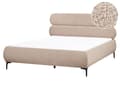 Miniatyrbilde 1 av 11: Sengeramme Taupe Boucle Polstring Svart Metall Ben 160 x 200 cm Slatted med Wingback Sengegavl Soverom Klassisk Minimalistisk