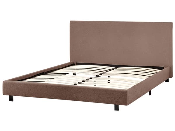 Sengeramme Beige Bouclé 140 x 200 cm Lamellbunn Sengegavl Moderne design Dobbeltseng Soverom